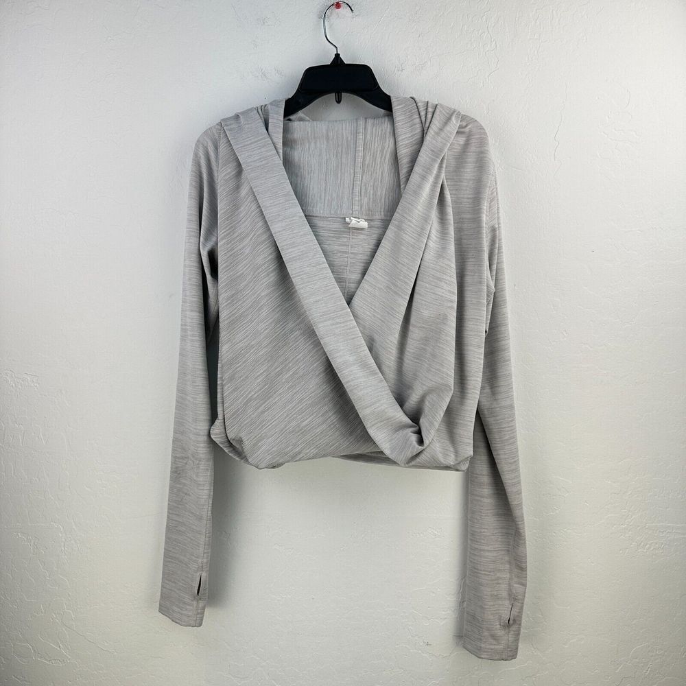 Zyia Active Haze Top Womens Medium Gray Heather Shawl Wrap Hooded Yoga‎ Stretch